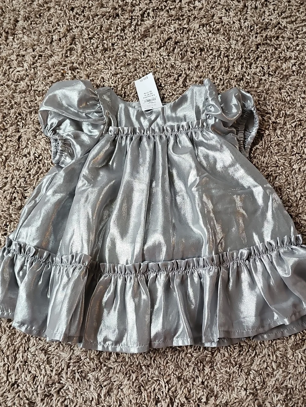 NWT Baby Gap Girls 3-6 Month Silver Metallic Lined Ruffle Special Occasion Dress